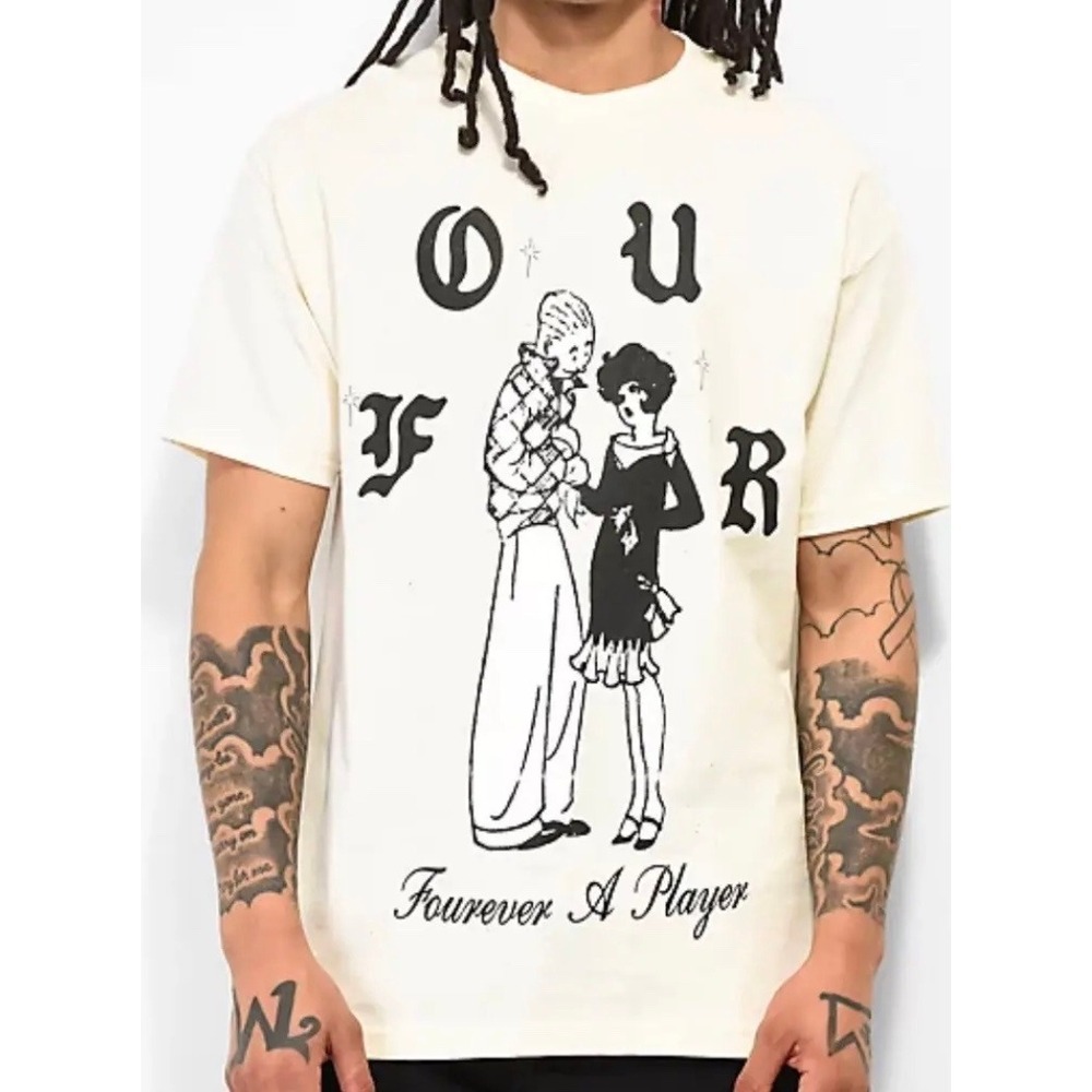 4Hunnid YG Fourever A Player Streetwear Four Graphic Natural T-Shirt‎ SZ M